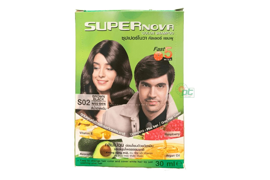 Dầu gội nhuộm tóc nâu đen thảo dược Super Nova S02 Thái Lan (gói 30ml)