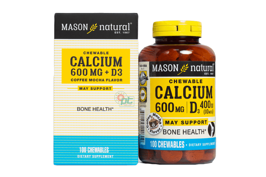 Viên nhai Mason Natural Calcium 600mg + D3 (Hộp/ 100 viên) - Bổ sung Canxi, Vitamin D3