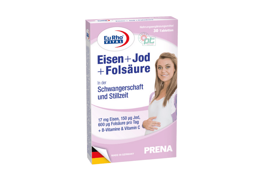 Eurho Vital Eisen + Jod + Folsaure - Viên uống bổ sung sắt cho phụ nữ mang thai (Hộp/ 30 viên)