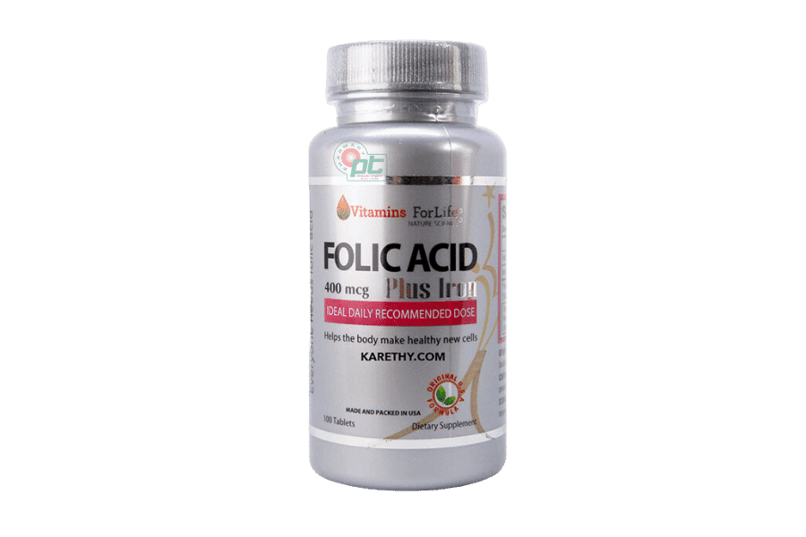 Folic Acid 400mcg Vitamins For Life (Hộp/ 100 viên) - Viên uống bổ sung sắt, acid folic 