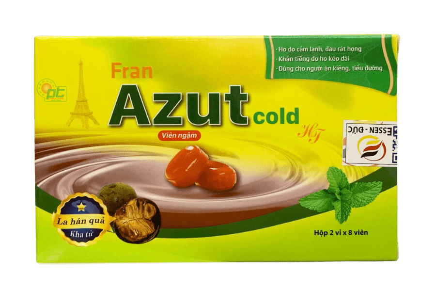Viên ngậm không đường Azut Cold giúp giảm ho, đau rát họng (hộp 16 viên)