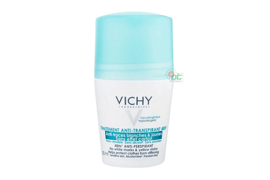 Lăn khử mùi Vichy Antiperspirant Deodorant 48h giúp ngăn mô hôi, giữ da khô thoáng (lọ 50ml)