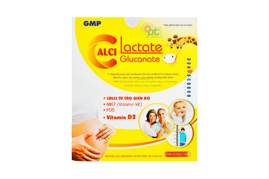 Calci Lactate Gluconate (Hộp/ 20 ống) - Bổ sung canxi từ tảo biển, hỗ trợ phát triển chiều cao