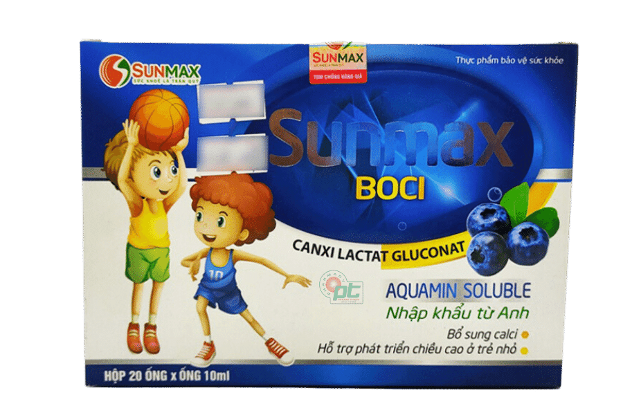 Sunmax Boci Canxi (Hộp/ 20 ống) - Bổ sung Canxi, hỗ trợ phát triển chiều cao cho trẻ